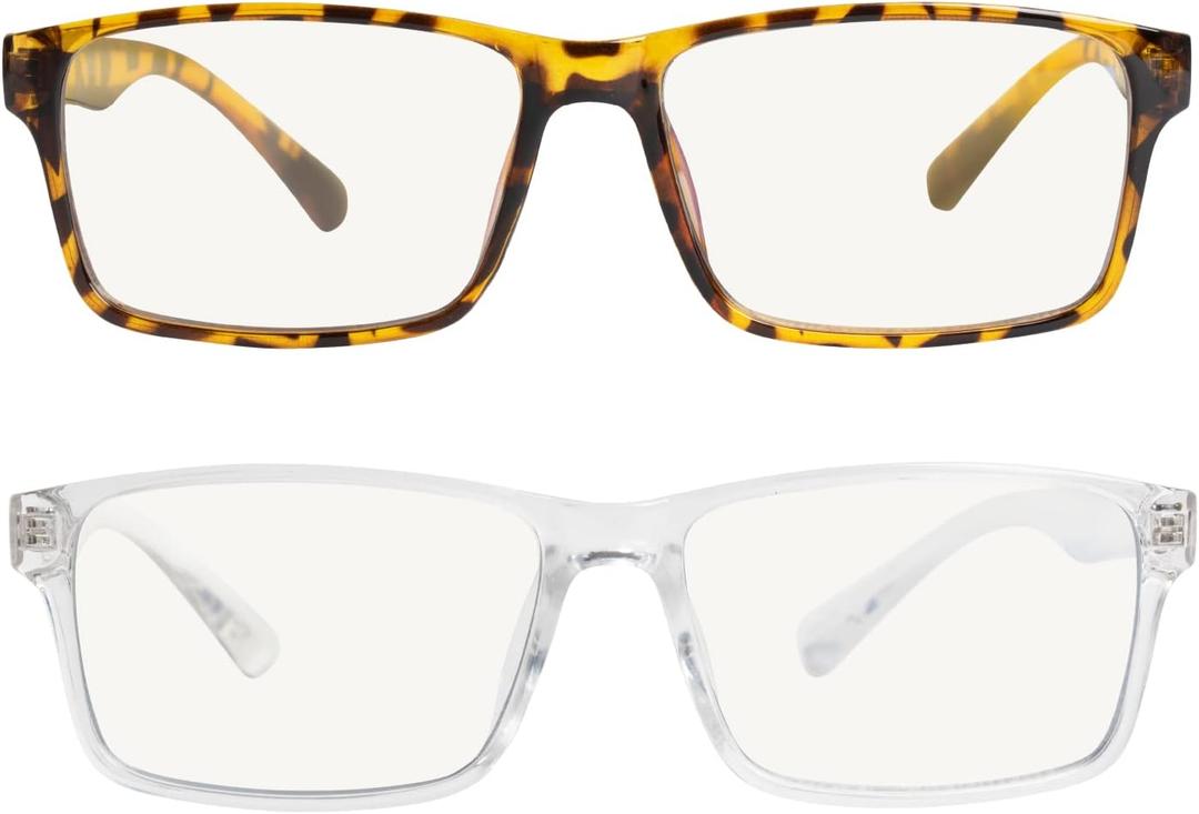Blue Light Blocking Rectangular Reading Glasses for Men and Women 2-pack (Clear and Tortoise)
