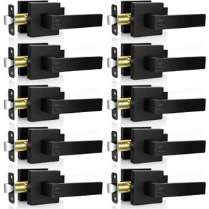 Privacy Door Lock, 10 Pack Matte Black Keyless Door Handles Interior Heavy Duty Bed and Bath Door Lever Set, Reversible for Left/Right Handed Doors