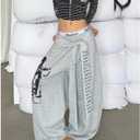 Trendy Sweatpants Women Oversized Graphic Print Grunge Pants Elastic Waist Cinched Bottom Streetwear Goth Sweatpants