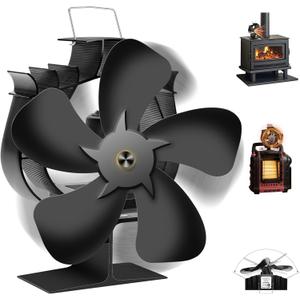 Upgraded Heat Powered Wood Stove Fan, 60Left-Right Rotation for Fast Heating- Suitable for Wood Stove/Fireplace Fan and Buddy-style Heaters/Gas Stove-Two Ways Install with Thermometer, Black