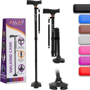 Allay Walking Cane for Men & Women - Foldable, Adjustable, Collapsible Walking Canes for Seniors Balance, Free Standing, Pivot Tip, Heavy Duty, with Travel Bag | Walking Sticks for Seniors & Adults (Black) Allay Walking Cane for Men & Women - Foldable, Adjustable, Collapsible Walking Canes for Seniors Balance, Free Standing, Pivot Tip, Heavy Duty, with Travel Bag | Walking Sticks for Seniors & Adults (Black)