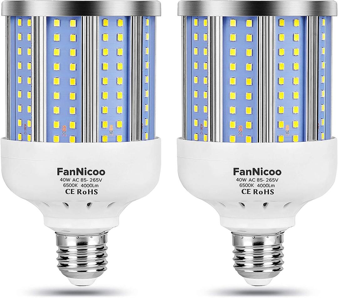 2 Pack 280W Equivalent LED Corn Light Bulb, 4000 Lumen 6500K Cool White Daylight 40W LED Corn Lamp,E26/E27 Medium Base,for Indoor Outdoor Warehouse Garage Basement Backyard Factory Barn and Many Area