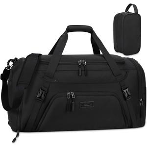 Gym Duffle Bag for Women Men 40L Waterproof Sports Travel Duffel Bags with Shoe Compartment,Wet Pocket Large Weekender Overnight with Toiletry Bag,Black