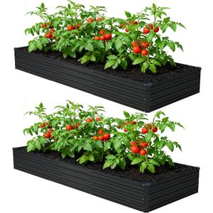 Foxlang 12x4x1ft(2 Pack) Galvanized Raised Garden Bed,Outdoor Planter Box Metal Patio Kit Planting Bed for Vegetables Flowers Herb,Black