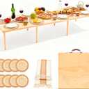 Novabright 90" x 30" Folding Boho Picnic Table with Woven Placemats and Table Runner Portable Low Picnic Floor Desk with Adjustable Legs for Beach, Wedding, Camping, 12 People, Tri-fold Style