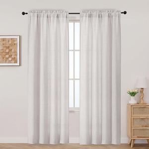 Aiyufeng Natural Curtains for Bedroom 84 Inch Length 2 Panel Set, Light Filtering Faux Linen Textured Window Curtain for Living Room Farmhouse, Soft Privacy Drapes, Each 42Wx84L，2PCS