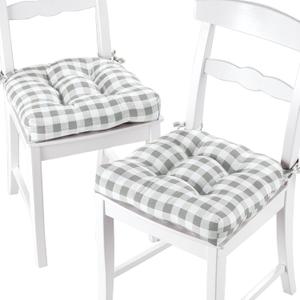 ACHIM Buffalo Check Tufted Chair Seat Cushions, 2-Pack, Grey - 16" x 15" x 3" - Comfortable Seat Cover Pad with Stain Repellent Fabric & Ties to Indoor & Ourdoor Chair Styles Home Decor