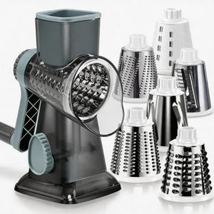 KEOUKE Rotary Cheese Grater Pro 6 in 1 - Shredder Crinkle Slicer Grinder Ice Shaver, Stable Suction, Time-saving Easy Use & Clean, Safe Morden Kitchen Tool for Cheese, Vegetable, Nuts, Chocolate