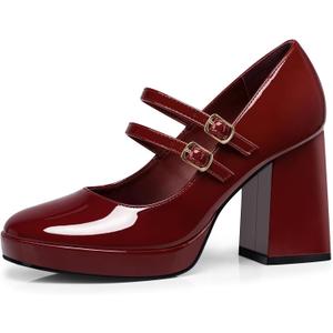 CELLENZ Women Mary Jane Shoes: Comfortable Closed Toe Chunky Heels, Dress Platform Pumps Prom Graduation Formal Wedding Shoes Black/Red/White/Nude, Size 6