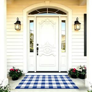 SEEKSEE Buffalo Plaid Outdoor Rug 3' x 5' Blue and White Front Door Mat, Layering Rug for Porch, Summer Doormat, Front Porch Rug for Outdoor Entrance Entryway Patio Porch Decor