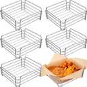 Blulu 6 Pcs Wire Bread Baskets for Serving 9.8 x 8.5 x 3.7 Inch Small Metal Chrome Rounded Square Silver Fast Food Basket Storage for Fruits Bread Burger Serving Organizing