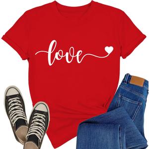 Valentines Day Shirt for Women Valentines Love Heart T-Shirts Romantic Love Tee Tops (XX-Large, Red)