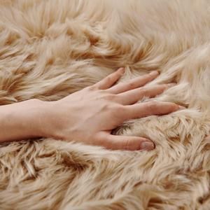 Ultra Soft Fluffy Rug Beige Faux Sheepskin Fur Area Rug Shaggy Couch Cover Seat Cushion Furry Carpet Beside Rugs for Bedroom Floor Sofa Living Room Runner 3ft