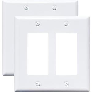 Metal Electrical Outlet Covers, light Switch Cover Wall Plates, Mid Size 4.92''*4.92'' Switch Plate, Wall Plates of Various Styles for Indoor and Outdoor Pure White (2 Gang Decorator 2 PK)