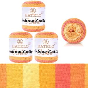 3 Pack Rainbow Cotton Cake Yarn Multicolor Cotton Crochet Yarn for Crocheting & Knitting Rug, Cushion, Home Decor Project - 45% Cotton & 55% Acrylic - 3 Light - 3.5oz/211yd - Summer Citrus