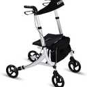 Rollator Walkers for Seniors,Rolling Walker with Backrest 300lbs, Folding Walking Aid with Seat and Brakes, Aluminum Heavy-Duty Drive Walker with Adjustable Handles, 8" All-Terrian Big Wheels