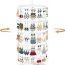 MODOWEY 5 Tier Rotating Earring Holder Organizer, Adjustable Display Tree with Metal Tray, 220 Holes Jewelry Rack for Pierced Stud Hoop Dangle, Large Capacity Space-Saving Stand for Women (White)