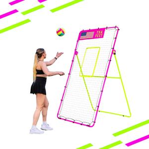 7x4 Ft Volleyball Rebounder Net; 6-Angle Adjustable Volleyball Training Aid and Video for Solo Practice; Durable Equipment for Bumping, Spiking, Lacrosse, Softball, Soccer, Tennis-with Travel Bag