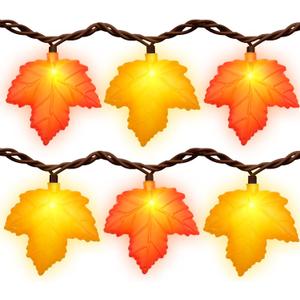 Couah 8.5 FT 3D Maple Leaf Lights 10 LED Orange & Yellow Maple Leaf Plug in Fall String Lights Indoor Outdoor Home Party Harvest Thanksgiving Fall Decorations