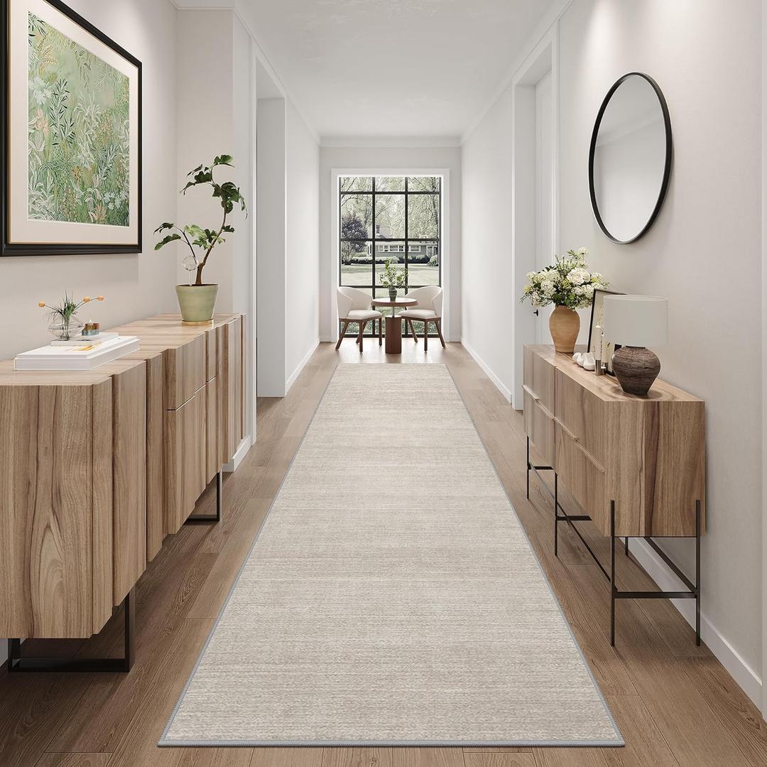 Art&Tuft Kitchen Runner Rug Non Slip - 3x10 Runner Rug for Hallway, Low-Pile Soft Distressed Washable Rug Runner for Bedroom Bathroom Laundry Living Room, Beige