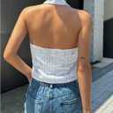 MakeMeChic Women's Plaid Halter Top Button Front Sleeveless Summer Going Out Crop Tops Blue Medium