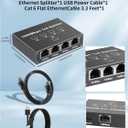 Gigabit Ethernet Splitter 1 to 4, Aluminium LAN Splitter 1000Mbps RJ45 Ethernet Switch Network Splitter with USB C Power Cable for Cat5/5e/6/7/8 (Gigabit Ethernet Splitter 1 to 4)
