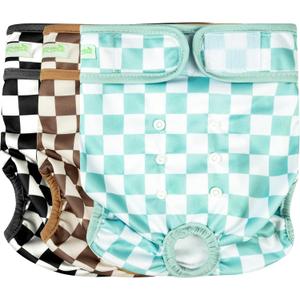 Wegreeco Washable Female Dog Diapers Highly Absorbent Reusable Diapers for Dog in Heat Period Diapers, 3 Pack (Checkerboard Green, Black, Coffee, Medium)
