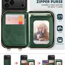 OCASE Compatible with iPhone 17 Pro Max Crossbody Wallet Case with Card Holder, PU Leather Zipper Handbag Phone Purse with RFID Blocking Kickstand Wrist Strap Lanyard 6.9 Inch, Blackish Green