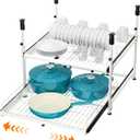 Hisencn Expandable 2-Tier Pull Out Cabinet Organizer, 13"-21" Wide Slide-Out Drawers, No-Drill Installation, Kitchen Cabinet Organizer and Storage for Pots and Pans  21" Deep, White (21"D x 13.4"-20.9"W, White)