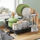 Dish Drying Rack - Large Capacity Stainless Steel Dish Rack for Kitchen Counter, 2-Tier Detachable Kitchen Organizers and Storage Rack with Drainboard and Cutlery Holder, Silver