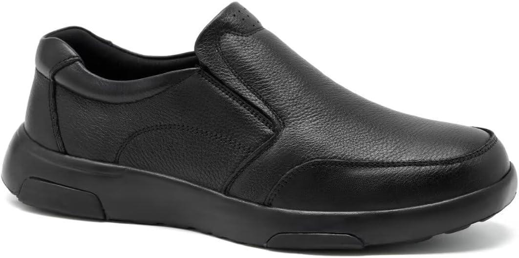 OrthoComfoot Men's Orthopedic Leather Dress Walking Shoes: Comfortable Plantar Fasciitis Oxfords with Arch Support, Business Diabetic Slip-On Loafers for Foot and Heel Pain Relief (9, W1-black)