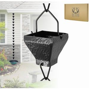 U-nitt Rain Chain Water Collection for Gutters, Rainwater Catcher & Diverter, 8.5 FT Chains for Outside Garden, Black Square Cups, Roof Downspout, Works with Heavy Rain, w/ Gutter Clip for Rainchains