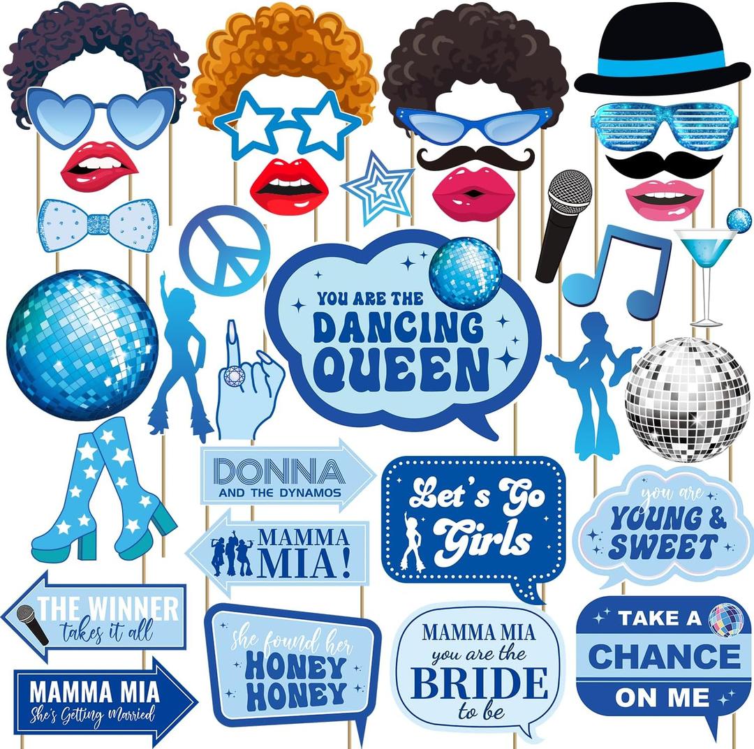 36pc Mamma Mia Bachelorette Party Decorations Photo Booth Props, Disco Bachelorette Mama Mia Party Decorations Photo Booth Props