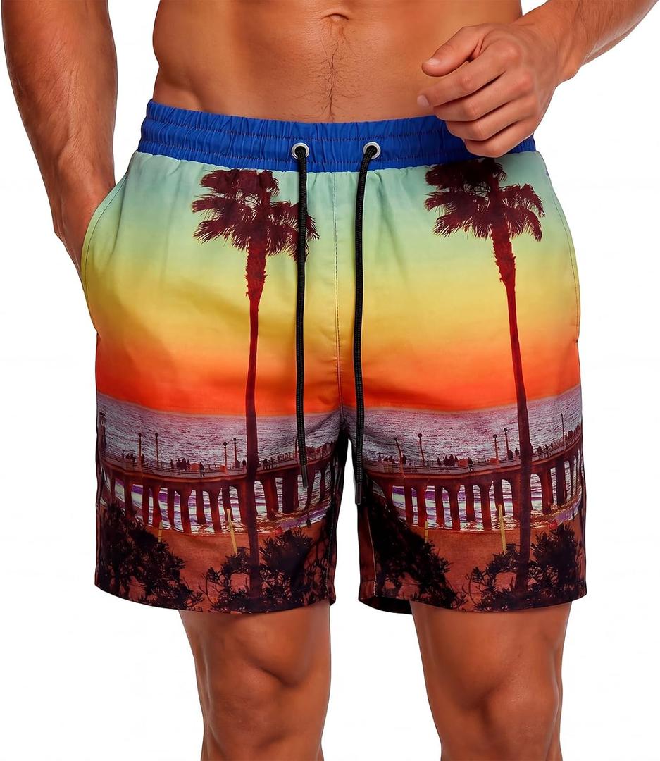 GINGTTO Men's Beach Shorts Bathing Suits with Mesh Lining (M)
