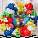 ALL-IN-1 Video Game Balloon Arch Kit with BONUS Mushroom, Cloud & Star Balloons - Red Blue Green Yellow Balloon Garland for Gamer Birthday Party Decorations & Party Supplies