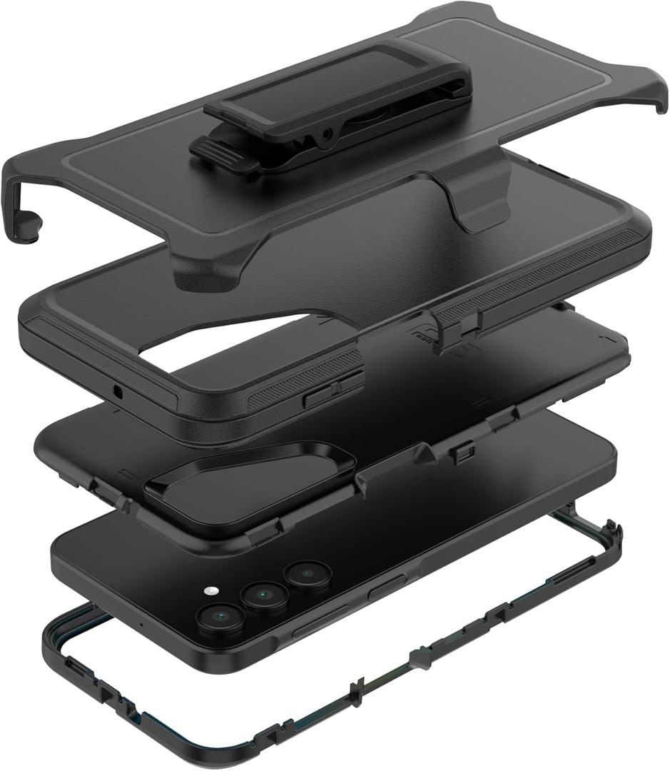 Compatible with Samsung Galaxy A16 Case, with Belt Clip Holster Heavy Duty Rugged Shockproof Full Body Protection Kickstand Cover for Samsung Galaxy A16 Phone (Black)