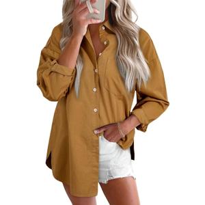 Astylish Women Denim Shirts Button Down Blouse V Neck Casual Tops (Small)
