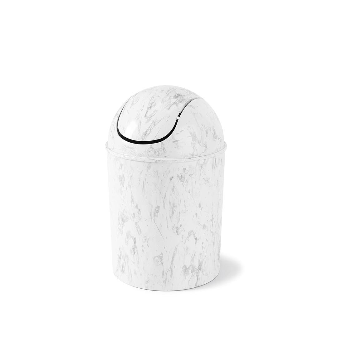 Umbra 1.25 Gallon Mini Waste Can with Removable SwingTop Lid  Small Garbage Bin for Kitchen, Bathroom, Bedroom, Office  Compact Trash Can Fit Under Tables & Counters  White Marble