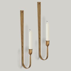 Wall Candle Holder Set of 2, Metal Wall Mount Candle Sconces Holder, Modern Wall Decoration for Living Room, Dining Room, Fireplace, and Weddings (Golden)