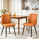Leather Dining Chairs Set of 2, Orange Upholstered Kitchen Chairs, 15 x 14 x 18 inches