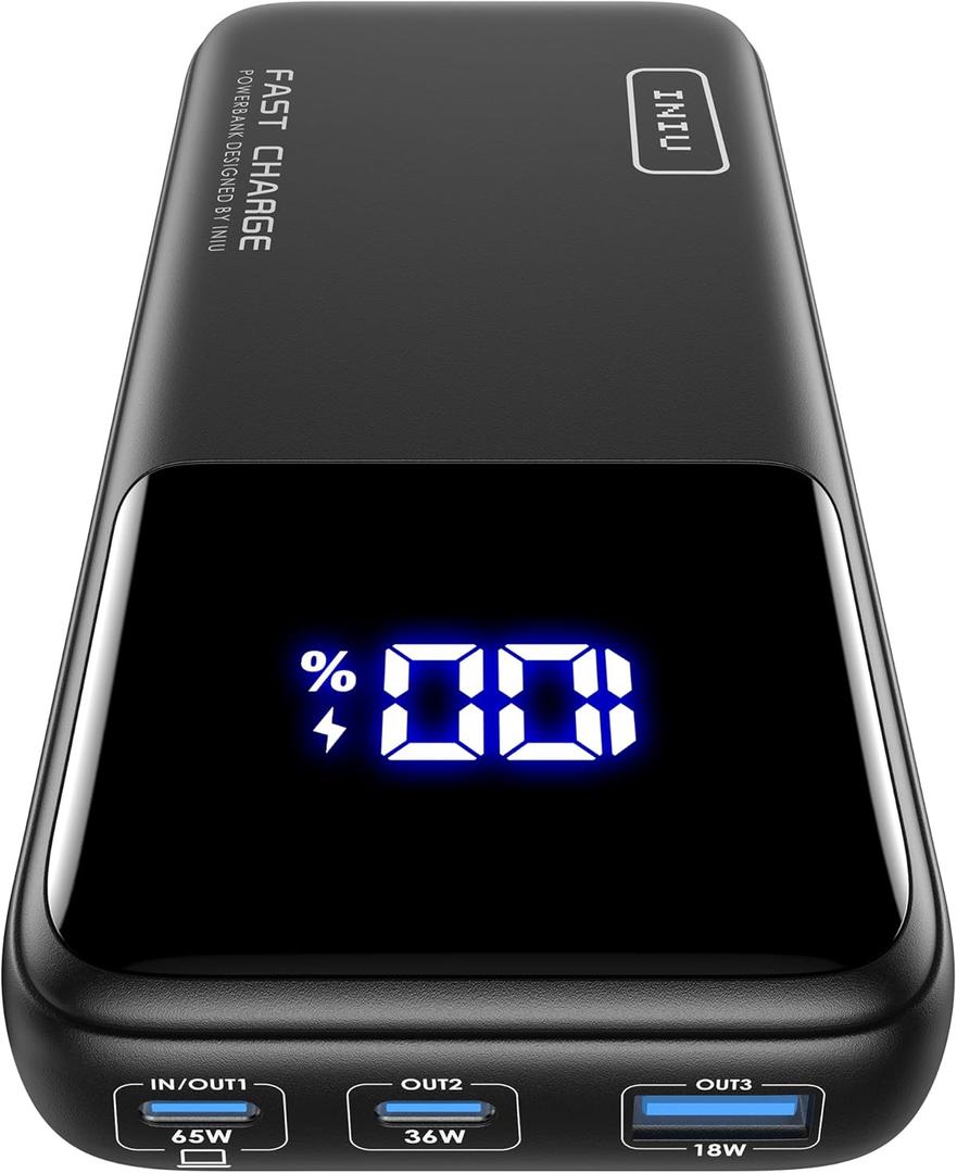 INIU Portable Charger, 20000mAh 65W Compact USB C Laptop Power Bank, PD QC Fast Charging 3-Output Battery Pack, Travel Charger for Laptop MacBook iPad Tablet Steam Deck iPhone 17 16 15 14 Samsung S24