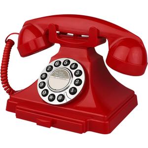 Red Vintage Telephone, Corded Retro Landline Phones for Home, Single Line Old Fashioned House Working Telephone with Loud Ringer for Seniors, Classic Antique Desk Phone for Office/Hotel/School