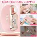 2 x 3-in-1 Electric Nail Clippers, Upgrade Electric Nail Clippers for Kids or Adults, Electric Polishing Nail Clipper with Collector, Excellent Electric Nail Trimmer Gift for Your Loves (Cute-Pink)