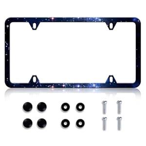 Galaxy License Plate Frame - Beautiful Starry Sky License Plate Frame Cover Holder Aluminum Metal, Rust-Proof Waterproof Car Decorative Tag Frames Women Men for Standard Us 12x6 Inch