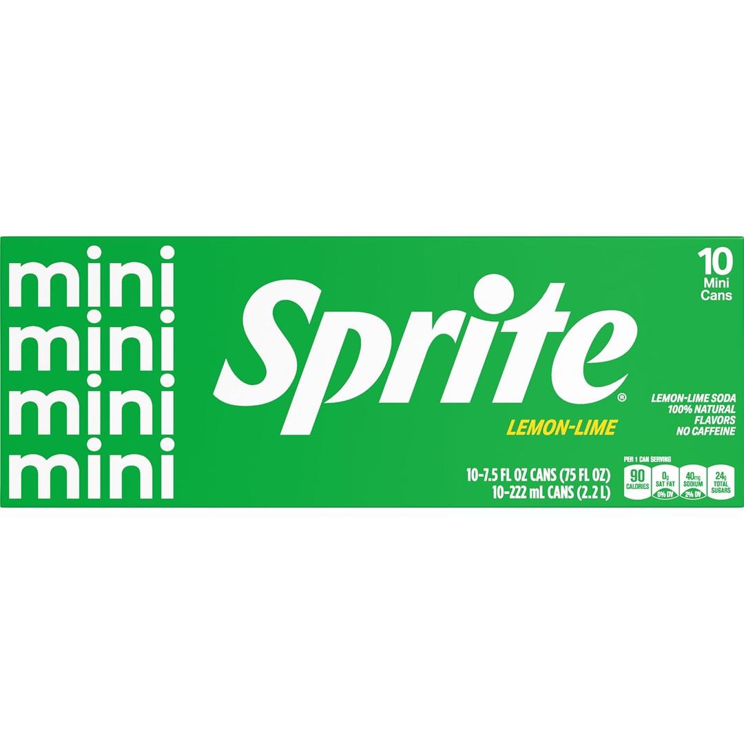 Sprite Lemon Lime Soda Soft Drinks, 7.5 fl oz, 10 Pack, BB Oct 05, 2026