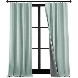 RYB HOME 100% Blackout Linen Textured Curtains 90 inches Long, Thermal Insulating Privacy Energy Saving for Bedroom Living Room Window Office Theater Baby Nursery, W 52 x L 90 in, Aqua, 2 Panels