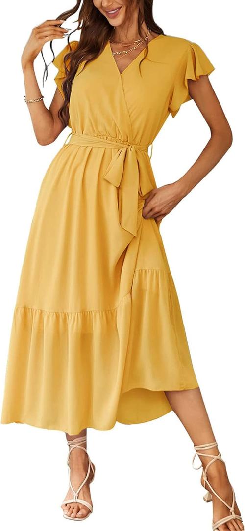 PRETTYGARDEN Women's Summer Floral Boho Maxi Dress Wrap Short Sleeve V Neck Ruffle A-Line Flowy Wedding Guest Long Dresses (Large) PRETTYGARDEN Women's Summer Floral Boho Maxi Dress Wrap Short Sleeve V Neck Ruffle A-Line Flowy Wedding Guest Long Dresses (Large)