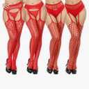 TGD Fishnet Stockings Tights Sexy Suspender Pantyhose for Women Thigh High Stocking Colors 4 Pairs