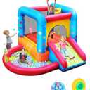Step4Fun Inflatable Bounce House, Kids Castle Slide Bouncer for Children Jumping Outdoor and Indoor Party, Baby Backyard Water Jumper Toy with Blower, Ball Pit Pool, Ideal Gifts（112 x 98 x 65”）