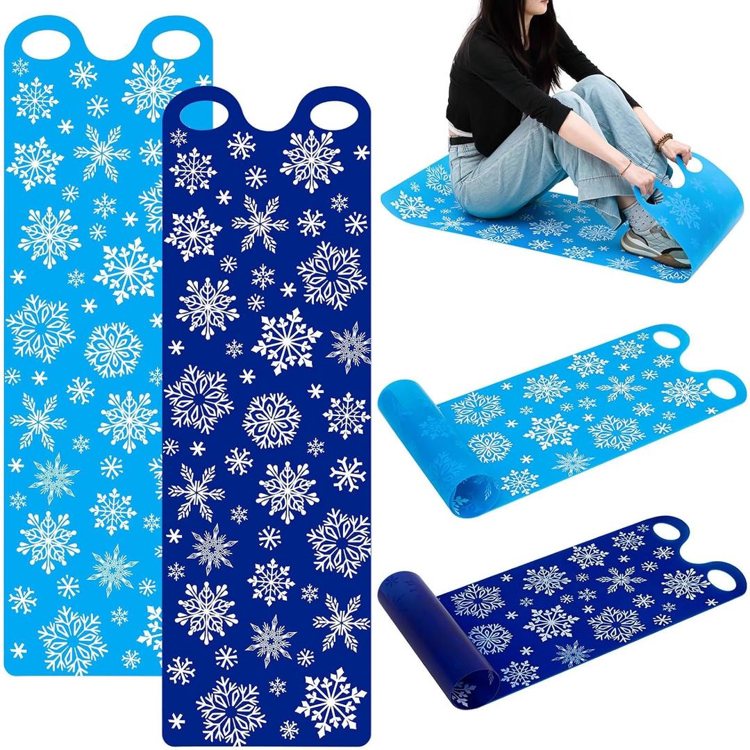 Leyndo 54" Large Snow Sled for Adults Flexible Flying Carpet Snowflake Slider Mat Sledding Equipment Snow Lightweight Roll up Snowboard for Christmas Winter Ski Outdoor (Dark Blue, Light Blue)
